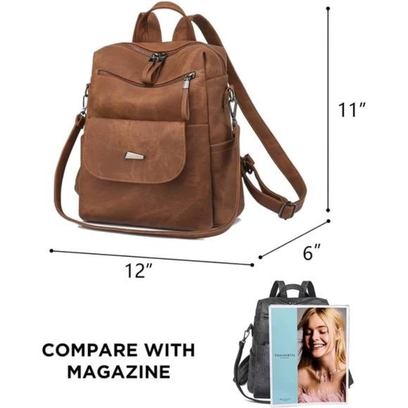 PU Leather Backpack Purse for Women  Multipurpose Handbag  Shoulder Bags Brown main image 5